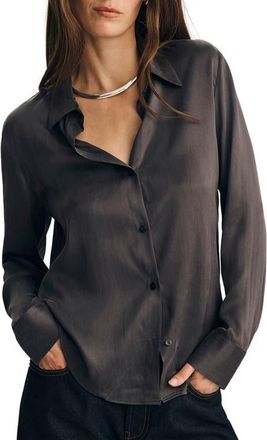 Mavi Slim Fit Silk Button-Up Shirt in Phantom at Nordstrom, Size X-Small
