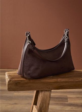Simons Womens Velvety faux-suede shoulder bag