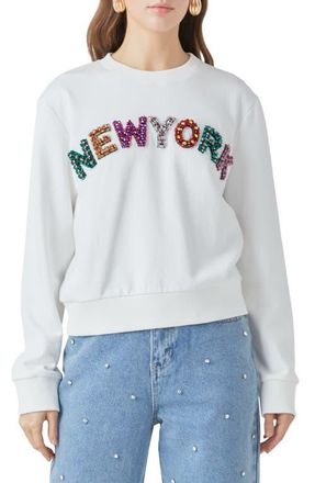 endless rose New York Embellished Sweatshirt in White at Nordstrom, Size Medium