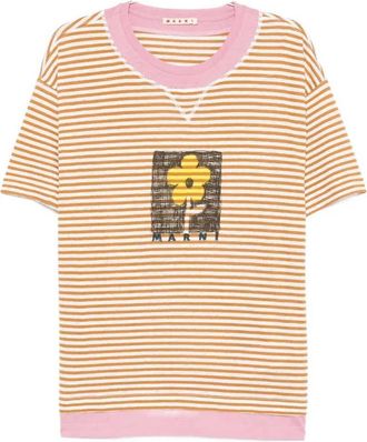 Marni Gestreiftes T-Shirt mit Blumendruck