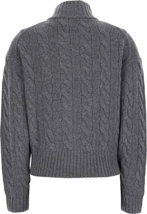 Polo Ralph Lauren Womens High-Neck Cable Knit Sweater Grey Wool Tops Top