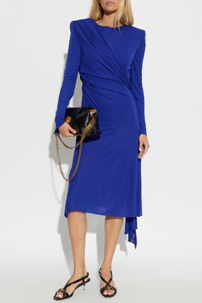 Versace Long Asymmetrical Dress, Womens, Navy Blue