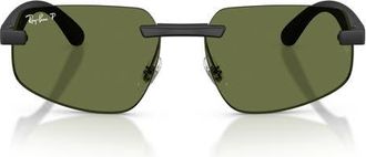 Ray-Ban 60mm Polarized Irregular Sunglasses in Sand Black /Polar Green at Nordstrom
