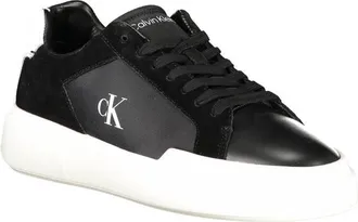 Calvin Klein Logo-Embroidered Leather Sneakers - Black