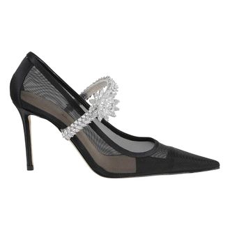 Mach & Mach Pumps, female, Black, Size: 7 1/2 US Lotus Flower Jewelled Mesh Pumps