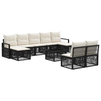 vidaXL Conjunto De Sof&aacute;s De Jard&iacute;n 10 Pcs Negro Rat&aacute;n Sint&eacute;tico Vidaxl