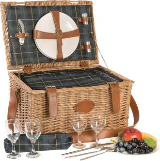 Les Jardins de la Comtesse Cesta de picnic de mimbre y cuero Trianon verde 4 personas