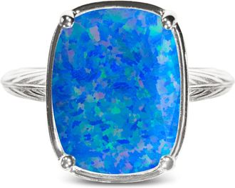 Sterling Forever Sterling Silver Cobalt Blue Opal Elongated Cushion Ring