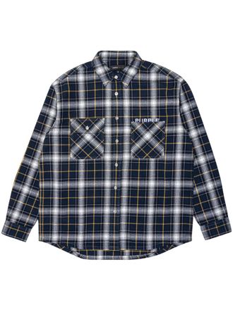 Purple check-print cotton shirt - Black