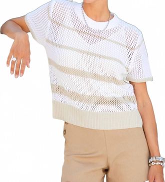Fifteen Twenty Faye Crochet Sweater Top In Cream And Khaki