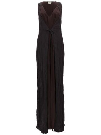 Alysi Layered Combined Deep V-Neck Maxi Dress