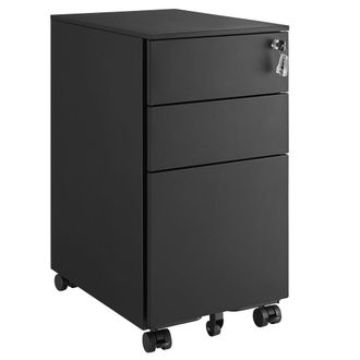 Songmics Archivador m&oacute;vil con ruedas y cerradura de color negro