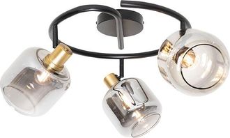 QAZQA Moderno Foco De Techo Negro Con Cristal Ahumado Redondo 3 Luces - Zuzanna Vidrio /acero Redonda Adecuado Para Led Max. 3 X 25 Watt - Qazqa