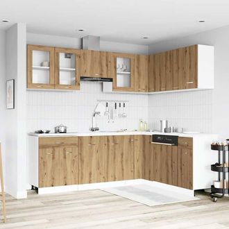 Berkfield Home 11 Piece Kitchen Cabinet Set Lyon Artisan Oak Engineered Wood in Brown