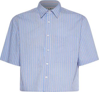 John Richmond Camicia a righe con ricamo logo sul retro - Heren - Korte mouwen Overhemden - Blauw - M - Overhemden