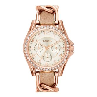 Fossil Riley Multifunction Horloge - Dames - Accessoires - Roze - Maat: ONE Size Leer