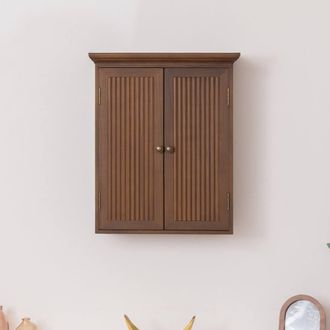 Melody Maison Dark Wood Reeded Wall Mounted Cabinet in Brown