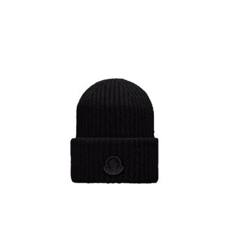 Moncler Geribbelde wollen beanie - Dames - Hoeden - Zwart - ONE Size - Wol - Accessoires