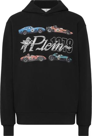 Philipp Plein Felpa con stampa auto e cappuccio - Nero