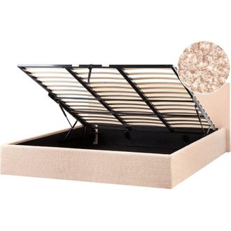 Beliani Beliani - Letto imbottito Orbey beige bouclé 180 x 200 cm con testiera rialzata beige contenitore