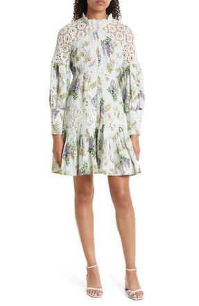 byTiMo Linen Blend Long Sleeve Minidress in Wallpaper at Nordstrom Rack, Size Medium