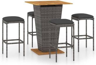 vidaXL Vidaxl - Set De Muebles De Bar De Jard&iacute;n 5 Pzas Y Cojines Rat&aacute;n Pe Gris