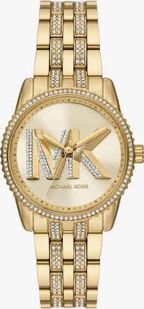 Michael Kors Mini Bryant Pav&eacute; Logo Gold-Tone Watch