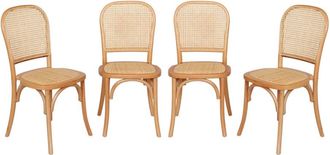 Sweeek Sillas de madera y rat&aacute;n vintage, set de 4, natural
