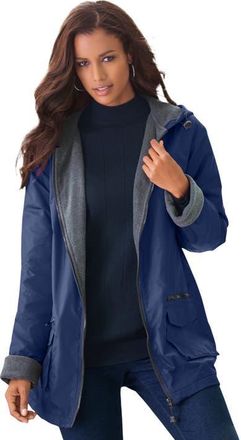 Roaman's Plus Size Hooded Nylon Jacket in Evening Blue at Nordstrom, Size 3X