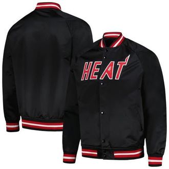 Mitchell & Ness Mens Mitchell & Ness Black Miami Heat Hardwood Classics Throwback Wordmark Raglan Full-Snap Jacket at Nordstrom, Size Small