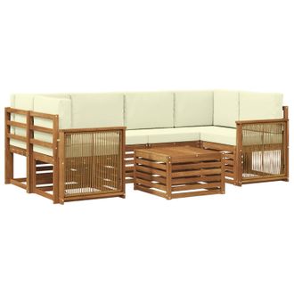 vidaXL Conjunto De Sof&aacute;s De Exterior 7 Pcs Natural Y Crema Vidaxl