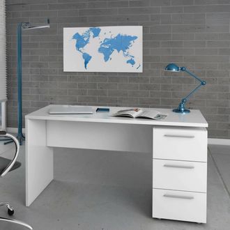 Dmora Escritorio Dbuttar, Escritorio De Oficina Moderno, Mesa De Estudio Con Cajonera De 2 Cajones Y 1 Puerta, 138x60h74 Cm, Blanco - Dmora