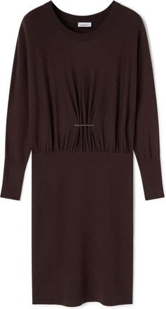 Motivi Gebreide jurk met draperie - Dames - Kleedjes - Bruin - XS - Polyester - Kleedjes