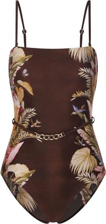 Zimmermann One-piece, female, Brown, Size: M Burgundy Palm Floral Bandeau Swimsuit