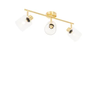 QAZQA Qazqa Art D&eacute;co Foco De Techo Dorado Con Cristal 3-luces Regulable - Laura Vidrio /acero Alargada Adecuado Para Led Max. 3 X 40 Watt