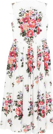 Dolce & Gabbana Midi Dresses, female, Multicolor, Size: S Flower Bouquet-Print Cotton Dress