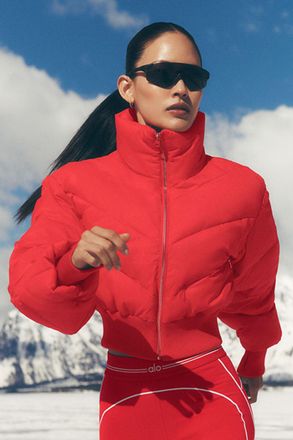 Alo | Cropped Atmosphere Puffer Jacket in Bright Red, Size: Medium