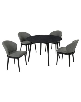 Armen Living Arcadia & Juno 48In Round Charcoal & Black Wood 5Pc Dining Set