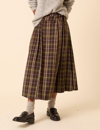 Nobody's Child Green Check Tailored Kilt Midi Skirt