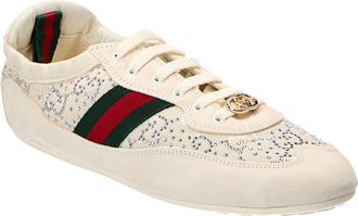 Gucci Gg Shift Crystal Suede & Canvas Sneaker