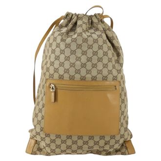 Gucci Drawstring Backpack Gg Canvas Beige Canvas Backpack Bag (Pre-Owned)