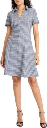 Maggy London Collared Short Sleeve Tweed Dress in Navy Multi at Nordstrom, Size 18