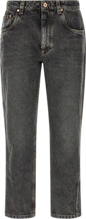 Brunello Cucinelli Monili-detail Katoenen Jeans - Dames - Cropped Jeans - Grijs - L - Katoen - Jeans