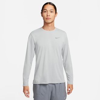 Nike Mens Miler Dri-FIT UV Long-Sleeve Running Top in Grey | FB7070-097