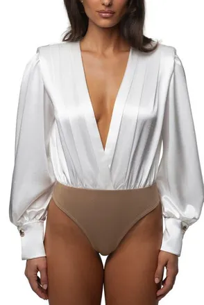JLUXLABEL Satin Radiance Bodysuit in White at Nordstrom, Size X-Small