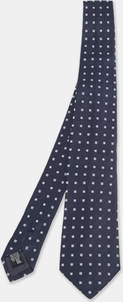 Emporio Armani Navy Blue Square Pattern Silk Jacquard Tie