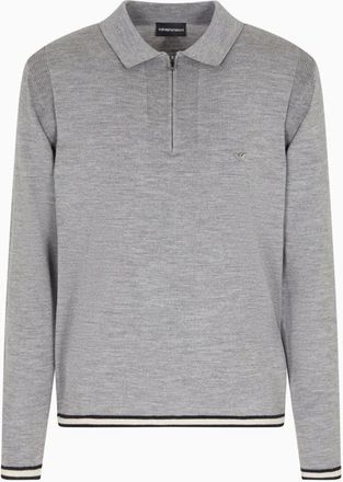 Emporio Armani Truien & Vesten, Heren, Grijs, XS, Wol, Polo-shirt Collar Jumper