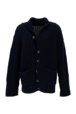 Barena Blue Canava Chunky Virgin Wool Cardigan