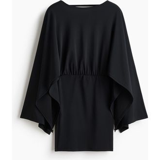 H&M Cape-sleeved Fine-knit Dress in Black at Nordstrom, Size Xx-Small