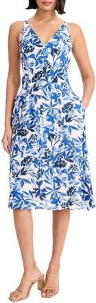 Maggy London Floral Sleeveless Fit & Flare Midi Dress in Cream/Navy at Nordstrom, Size 18